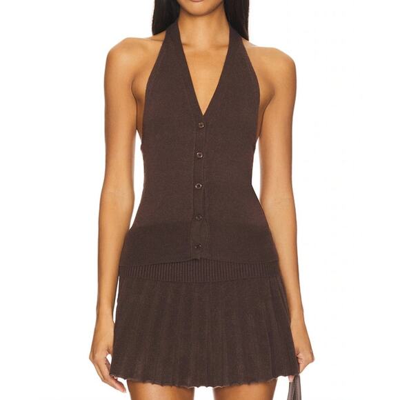 Lovers + Friends - Milana Knit Halter Vest & Pleated Mini Skirt in Brown - Picture 7 of 8
